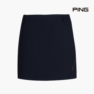 【PING】女款高彈性文字剪接短裙-黑(吸濕排汗/防潑水/GOLF/高爾夫球裙/RD22215-88)