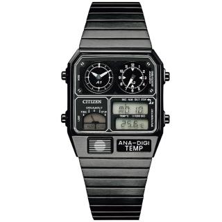 【CITIZEN 星辰】Chronograph 經典金屬復刻雙顯手錶-黑(JG2105-93E)