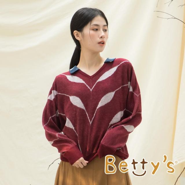 【betty’s 貝蒂思】樹葉織紋寬袖針織毛衣(暗紅色)
