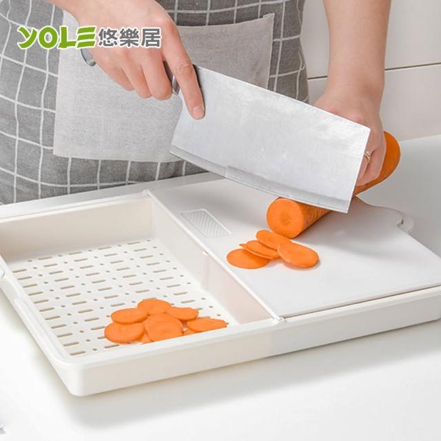 【YOLE 悠樂居】日本SP SAUCE翻蓋三合一多功能瀝水切菜砧板(+砧板紙100張)