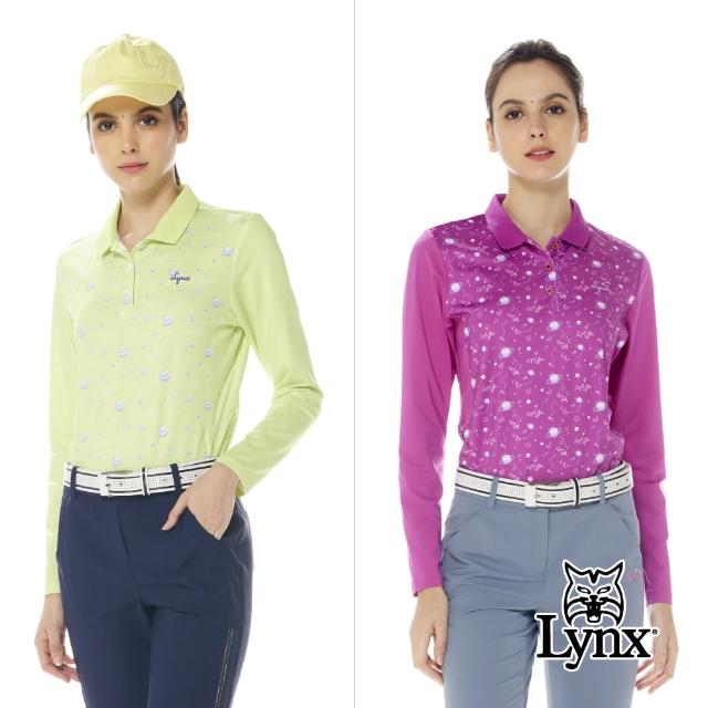 【Lynx Golf】女款吸濕排汗特色翻領設計星球印花長袖POLO衫/高爾夫球衫(二色)