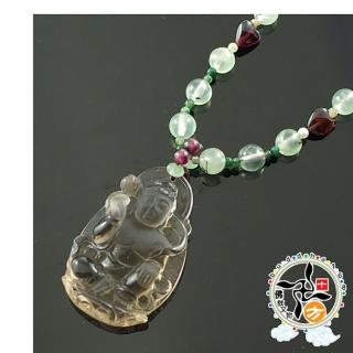 【十方佛教文物】天然茶晶觀音&葡萄石項鍊(平安財運順利)