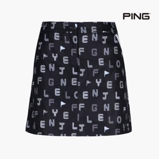 【PING】女款滿版字母印花平織短裙-黑(吸濕排汗/GOLF/高爾夫球裙/RD22213-88)