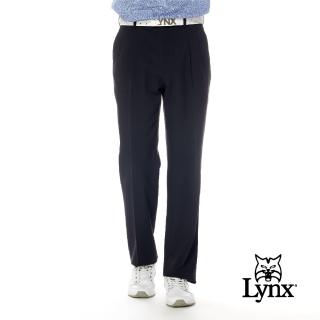 【Lynx Golf】男款日本進口布料伸縮腰頭彈性舒適素面雙折西裝長褲(黑色)