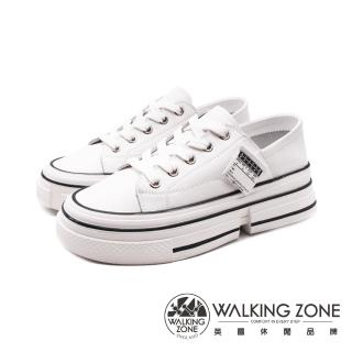 【WALKING ZONE】女 超纖皮革增高厚底小白鞋 休閒鞋 女鞋(白)