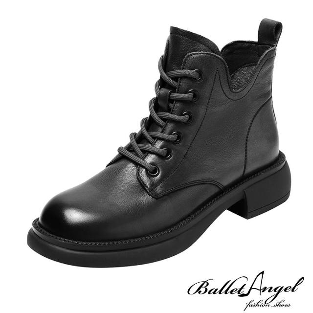 【BalletAngel】率性主張圓頭綁帶低跟短靴(黑)