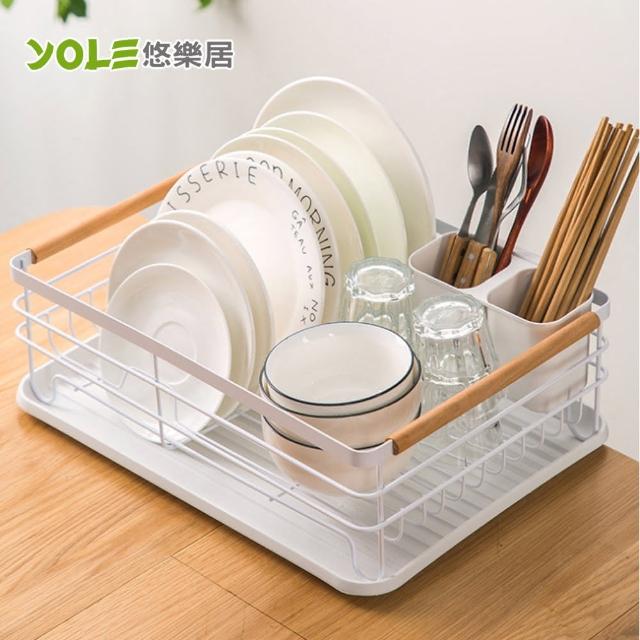 【YOLE 悠樂居】日式鐵藝大容量餐具碗盤瀝水架-白(單層)