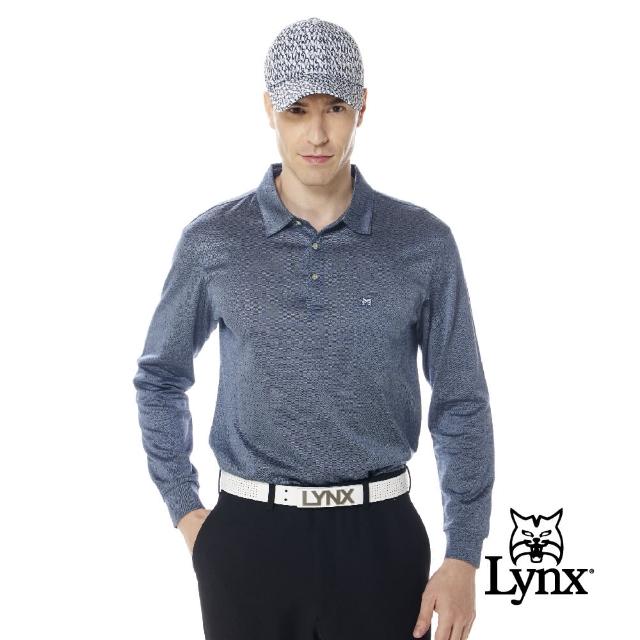 【Lynx Golf】男款歐洲進口布料純棉絲光素面點點胸袋款長袖POLO衫(深藍色)