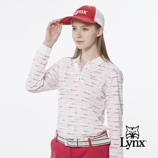 【Lynx Golf】女款吸濕排汗曲線英文字樣印花長袖POLO衫/高爾夫球衫(白色)