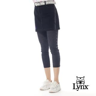 【Lynx Golf】女款日本進口布料彈性舒適丹寧牛仔布反光印花內搭式窄管九分褲(深灰色)
