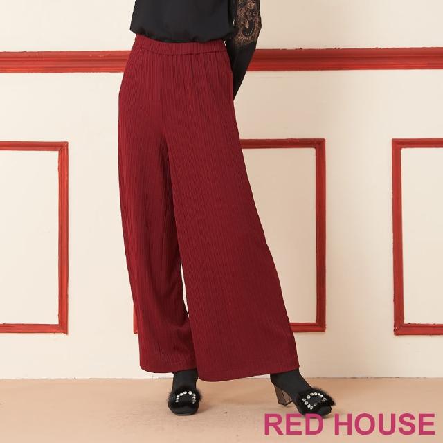 【RED HOUSE 蕾赫斯】素面壓褶條紋寬褲(共2色)