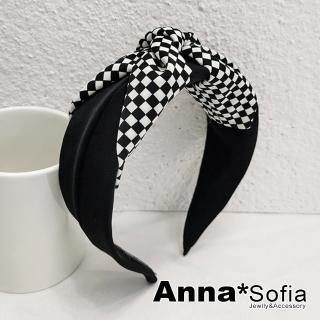 【AnnaSofia】韓式髮箍髮飾-交叉璇寬版 現貨(方格-黑系)