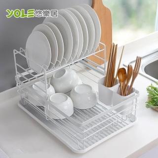 【YOLE 悠樂居】日式鐵藝大容量餐具碗盤瀝水架-白(雙層)