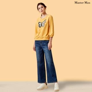 【Master Max】腰頭單釦口袋燙鑽牛仔寬褲(8223043)