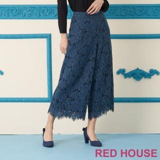 【RED HOUSE 蕾赫斯】鏤空蕾絲花朵寬褲(黑色)