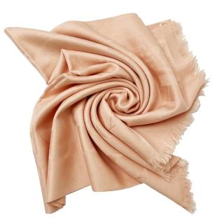 【COACH】C LOGO羊毛混桑蠶絲巾圍巾(粉橘)