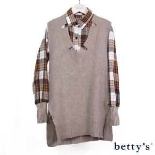 【betty’s 貝蒂思】格紋襯衫+毛海針織背心(咖啡色)