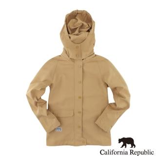 【California Republic】簡約雙口袋小熊連帽風衣女外套