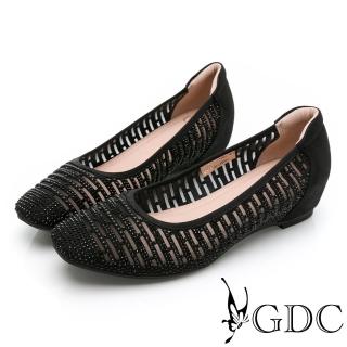 【GDC】簍空水鑽派對風幾何方頭內增包鞋-黑色(214028-00)