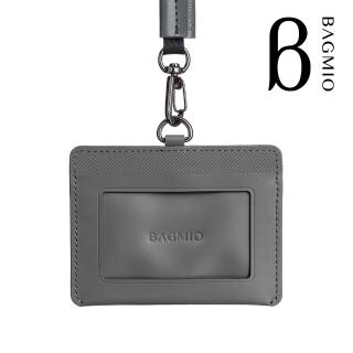 【BAGMIO】牛皮橫式雙卡證件套-灰(附織帶)