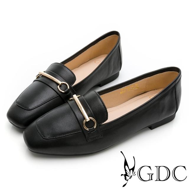 【GDC】經典英倫風真皮素色平底包鞋-黑色(124899-00)