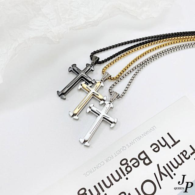 【Jpqueen】獨特流行立體十字架男士項鍊(3色可選)