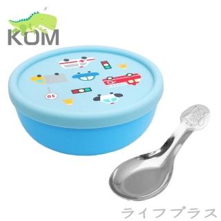 食品級矽膠隔熱碗-藍色汽車-贈送兒童湯匙-2入組(隔熱碗)