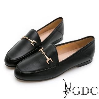 【GDC】簡約金屬釦素色基本百搭樂福鞋-黑色(214376-00)