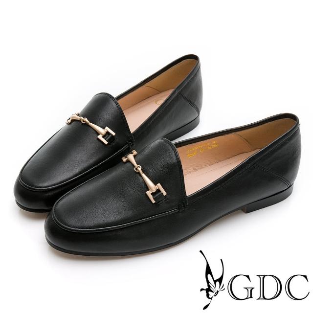【GDC】簡約金屬釦素色基本百搭樂福鞋-黑色(214376-00)