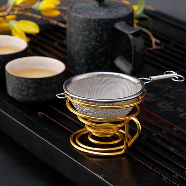 【PUSH!】品茗喝茶具緊箍咒不銹鋼茶漏茶濾+底座茶(道配件套裝組小號T14-1)