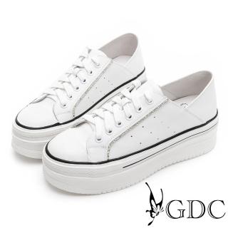 【GDC】運動風真皮側車線撞色兩穿式綁帶厚底休閒鞋-白色(216020-11)