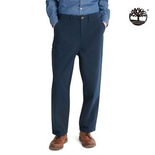 【Timberland】男款深藍色有機棉斜紋寬鬆長褲(A5XE5433)