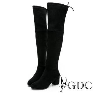【GDC】秋冬辣女孩在線款素色基本百搭超貼腿過膝中跟長靴-黑色(128850-00)