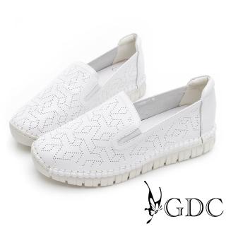 【GDC】經典百搭真皮幾何圓頭舒適休閒鞋-白(214038-11)