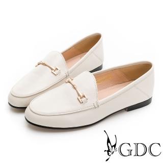 【GDC】簡約金屬釦素色基本百搭樂福鞋-米色(214376-10)