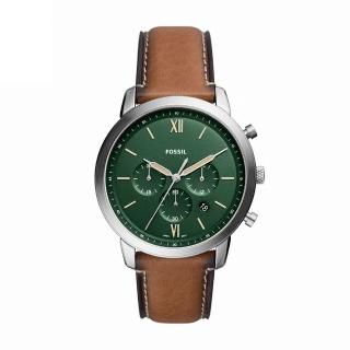 【FOSSIL】Neutra 美式摩登三眼計時手錶 棕色真皮錶帶 44MM(FS5963)