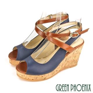 【GREEN PHOENIX 波兒德】女款台灣製典雅氣質交叉繞踝楔型魚口涼鞋(粉紅、藍色)
