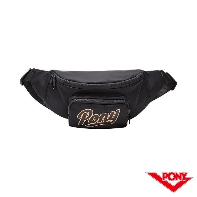 【PONY】黑色潮流腰包 配件 大容量 中性-黑(夾層收納設計)