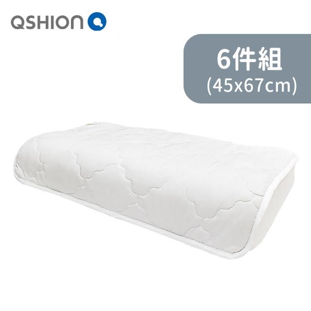 【QSHION】石墨烯枕頭保潔墊 6件優惠組 平枕 工學枕適用(淺灰 W45xL67cm)