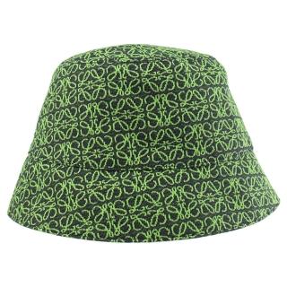 【LOEWE 羅威】經典品牌LOGO印花拼接雙面雙色個性漁夫帽(綠/深藍)