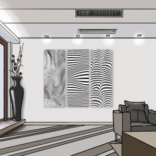 【24mama 掛畫】三聯式 油畫布 波浪 條紋 裝飾 曲線 幾何 現代 無框畫-30x80cm(抽象黑白)
