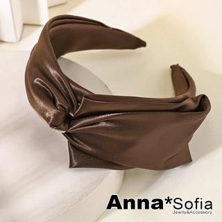 【AnnaSofia】韓式髮箍髮飾-不對稱設計結 現貨(亮緞-咖系)