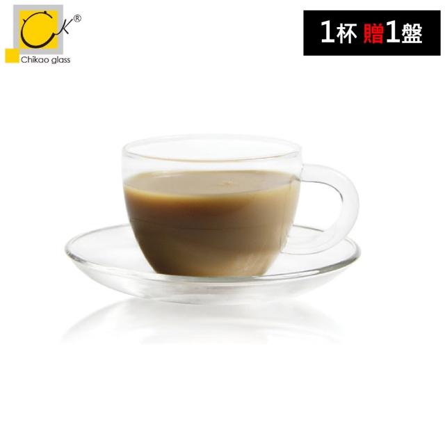 【奇高】耐熱咖啡杯盤組230ml 1杯+1盤(玻璃杯 咖啡杯 茶杯)