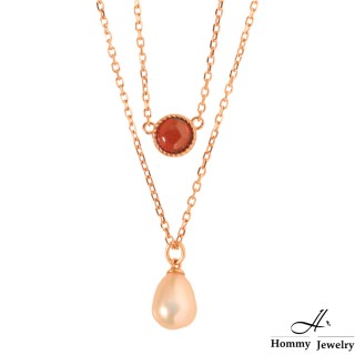 【Hommy Jewelry】Pure Pearl法蘭西的紅寶石珍珠雙鍊(珍珠 水晶)