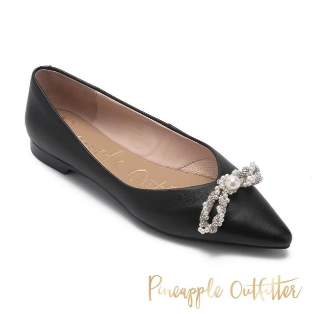 【Pineapple Outfitter】FERROL 珍珠蝴蝶結尖頭平底鞋(黑色)