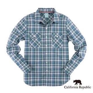 【California Republic】雙口袋小熊藍綠格紋男襯衫