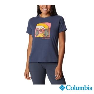 【Columbia 哥倫比亞 官方旗艦】女款- Omni-Shade UPF50快排短袖T恤-深藍(UAR93310NY / 2022年秋冬商品)