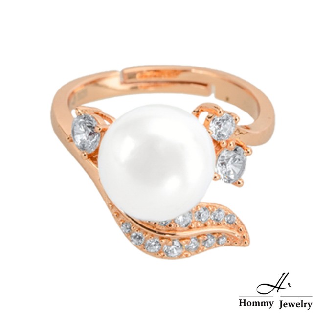 【Hommy Jewelry】Pure Pearl Transform 卵型葉鑲鑽珍珠戒指(珍珠)