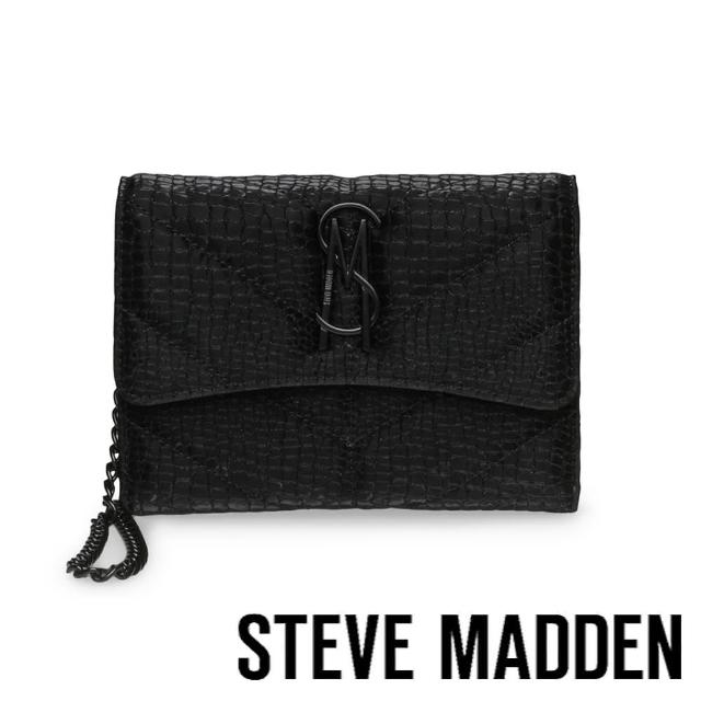 【STEVE MADDEN】BASHA-C 蛇紋皮夾式信封斜背包(黑色)