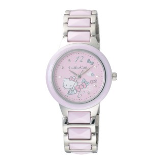 【HELLO KITTY】浪漫甜心陶瓷腕錶-銀X粉(LK706LWPP)
